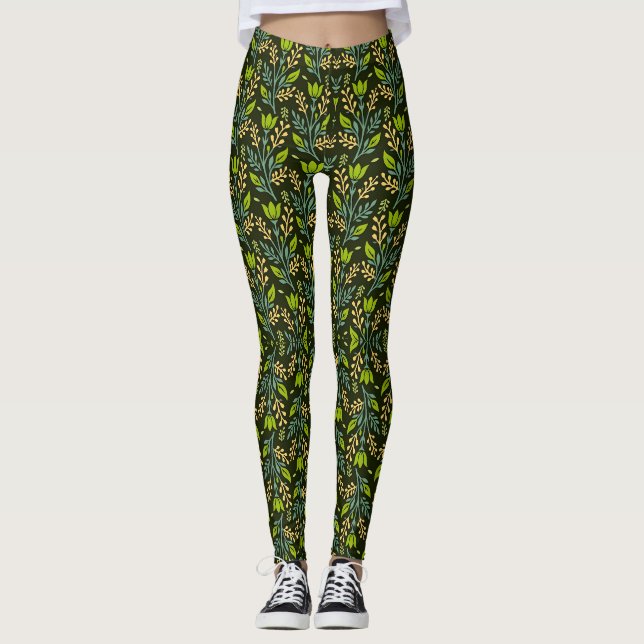 Sofisticiertes blaues und beiges Blumenmuster-Desi Leggings (Vorderseite)