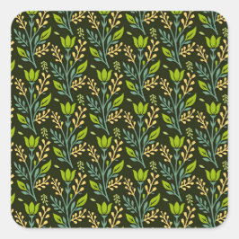 Sofisticiertes blaues und beiges Blumenmuster-Desi Quadratischer Aufkleber