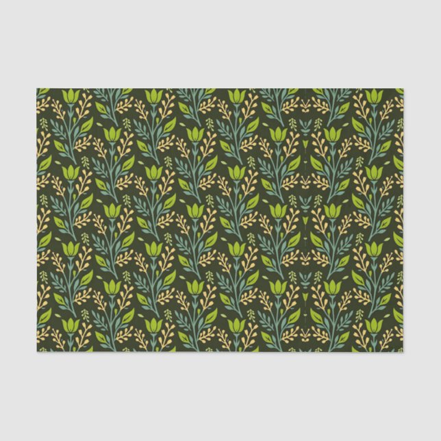 Sofisticiertes blaues und beiges Blumenmuster-Desi Seidenpapier (Vorderseite)