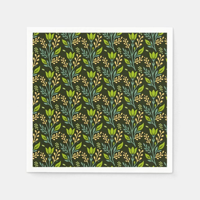 Sofisticiertes blaues und beiges Blumenmusterdesig Serviette (Vorderseite)