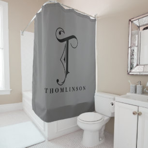 Sofisticiertes Grau mit elegantem T Monogramm pers Duschvorhang