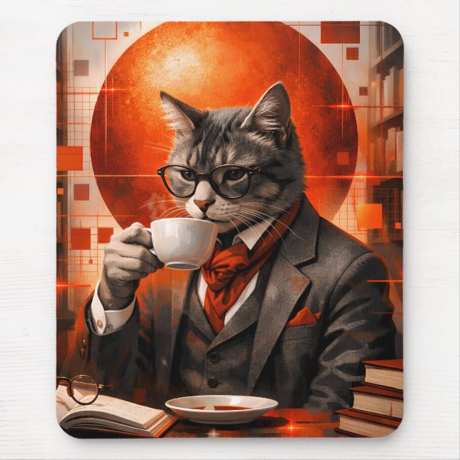 Sofistikate Katze trinkt Kaffee-Mauspad Mousepad (Vorne)