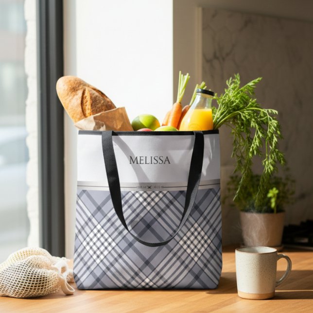 Sofistikates blaues Karo Luxus Boutique Stil (Elevate your errands with a trendy blue plaid tote bag)