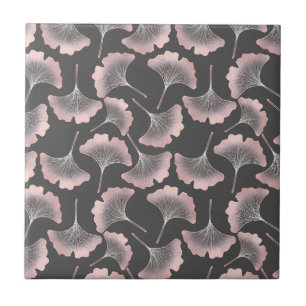 Sofistische Pinke Linienkunst Ginkgo auf dunkler L Fliese