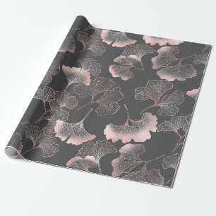 Sofistische Pinke Linienkunst Ginkgo auf dunkler L Geschenkpapier