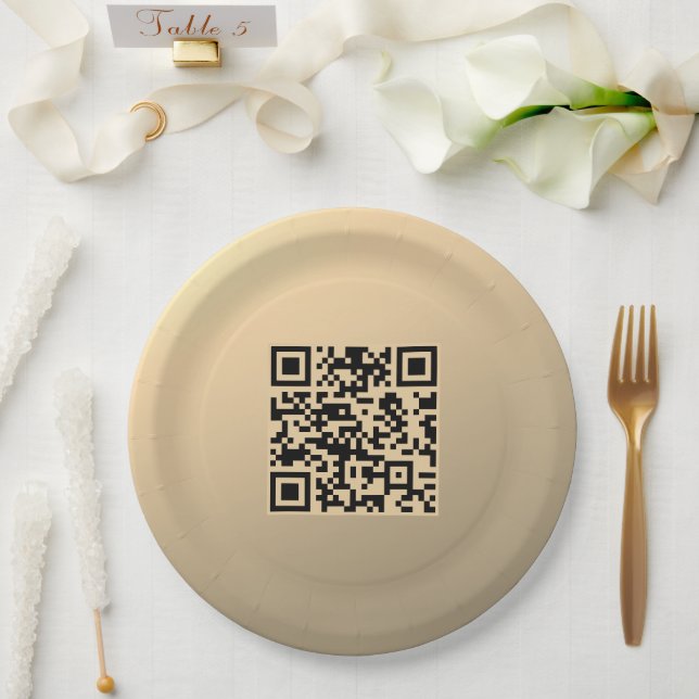 Sofort bearbeitbare QR-Code-Vorlage | Faux Gold Pappteller (Hochzeit)