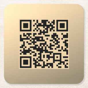 Sofort bearbeitbare QR-Code-Vorlage Faux Gold Rechteckiger Pappuntersetzer