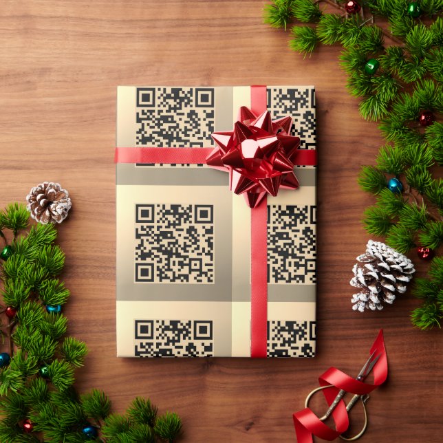 Sofort bearbeitbare QR-Codevorlage | Imitate Gold Geschenkpapier (Feiertagsgeschenk)