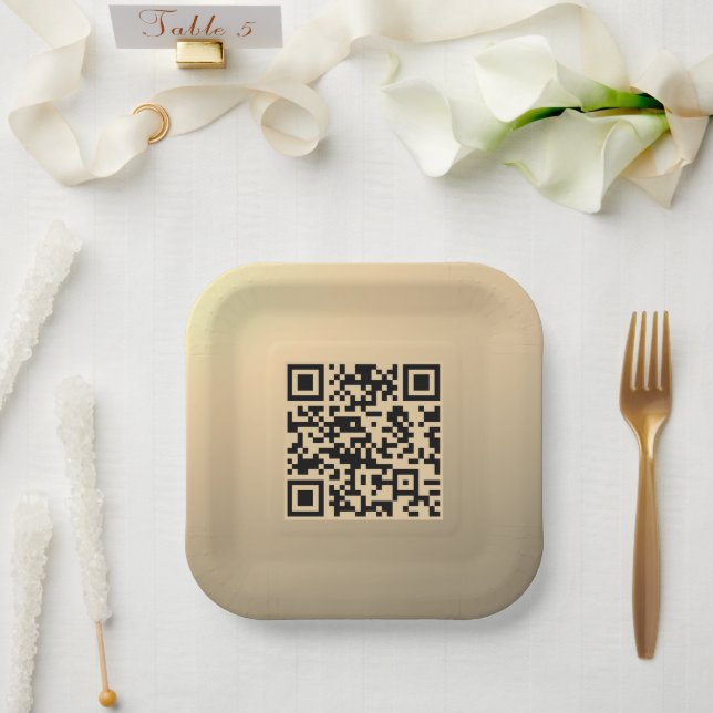 Sofort bearbeitbare QR-Codevorlage | Imitate Gold Pappteller (Hochzeit)