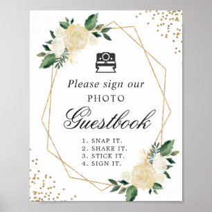 Sofort-Foto-Gästebuch-Sign Ivory Green Floral Poster