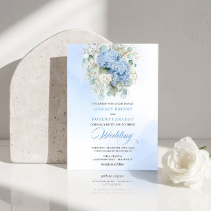 Sofortige Blaue Hortensien Goldene Hochzeitseinlad Einladung