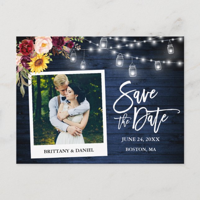 Sofortige Camera Floral Jars Blue Wood Save the Da Postkarte (Vorderseite)