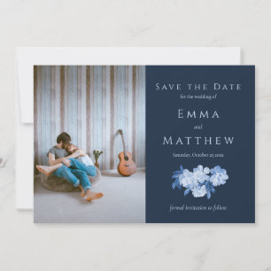 Sofortige Wasserfarben-Blumen Blau QR & Foto Save The Date