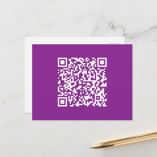 Sofortiger QR-Code mit Ihrer Website-URL | Lila Postkarte (Vorderseite/Rückseite Beispiel)