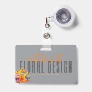 Sofortiges florales Design Grau Orange Blumen  Ausweis