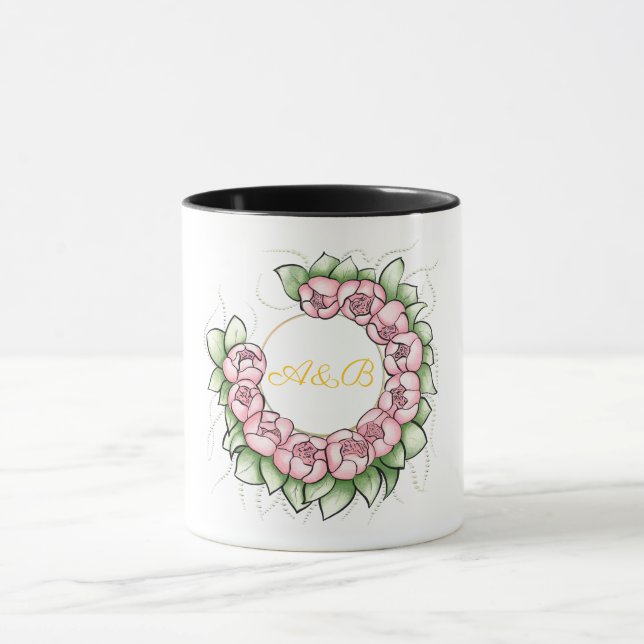 Sofortiges Schwarzes Hochzeitsmonogramm-Mug - Mini Tasse (Zentrum)