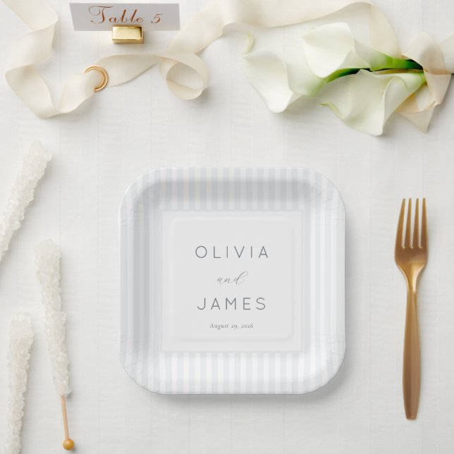 Sofortizierte Graue Streifen Pappteller (Hochzeit)