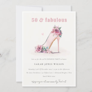 Soft 50 Fötus Blush High Heels Floral Geburtstag Einladung