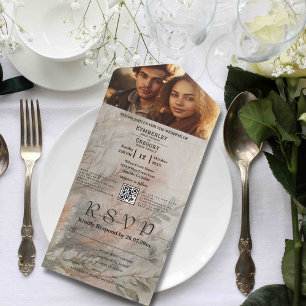 Soft Abstrakter botanischer Graugrün-Minimalcode Q All In One Einladung