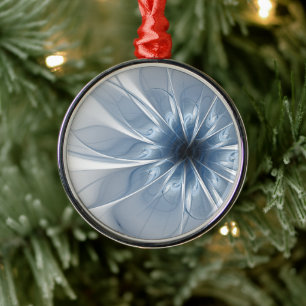 Soft and tenderness blue fractal fantasy flower cu ornament aus metall
