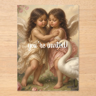 soft angel cherub girls’ birthday invitation acryleinladungen