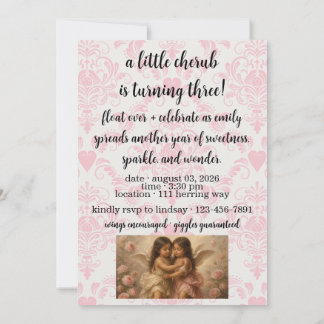 soft angel cherub girls’ birthday invitation einladung