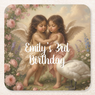 soft angel cherub girls’ birthday || rechteckiger pappuntersetzer