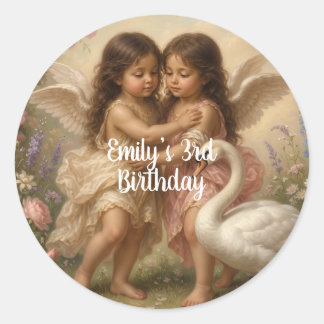 soft angel cherub girls’ birthday || runder aufkleber
