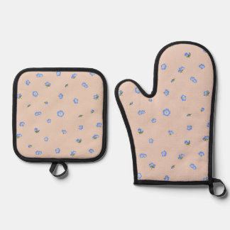 Soft Apricot Japanese Nemophila Floral Pattern Ofenhandschuh & Topflappen-Set