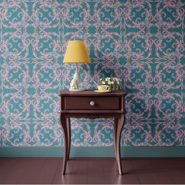 Soft Aqua Blue Baroque Ornamental Design Tapete (Von Creator hochgeladen)