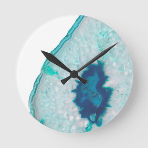 Soft Aqua Marine Blue Ocean Agate #1 #gem #decor  Runde Wanduhr