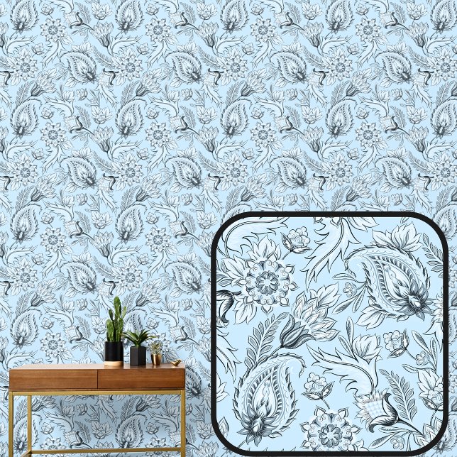 Soft Aquamarin Aqua Blue Floral Paisley Elegante Tapete (Von Creator hochgeladen)