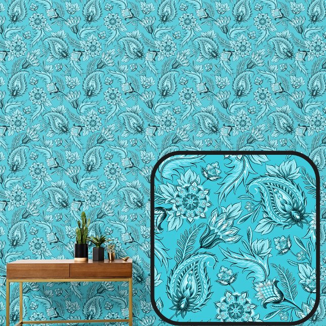 Soft Aquamarin Aqua Green Floral Paisley Elegant Tapete (Von Creator hochgeladen)
