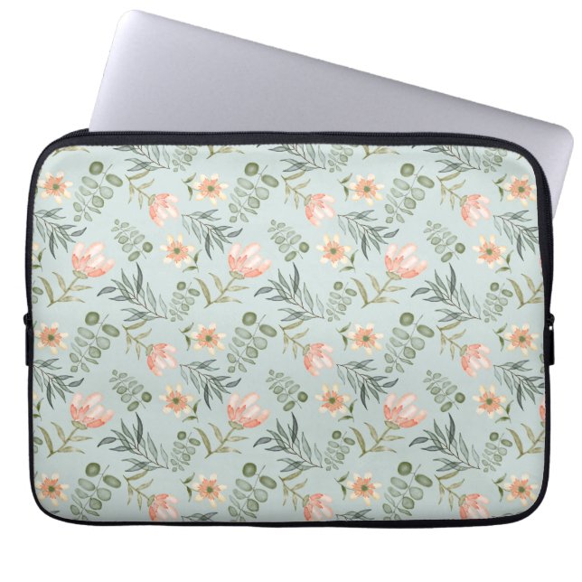 Soft Aquarell Blume & Blätter Notebook-Hülle Laptopschutzhülle (Vorderseite)
