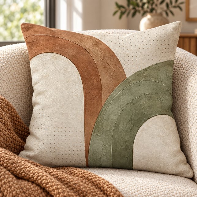 Soft Arch Conversation Kissen (Styled preview of the 16 x 16 inch cotton throw pillow, with the same printed artwork on both sides. Painted textures and dots are printed details. Decorative props are not included.)