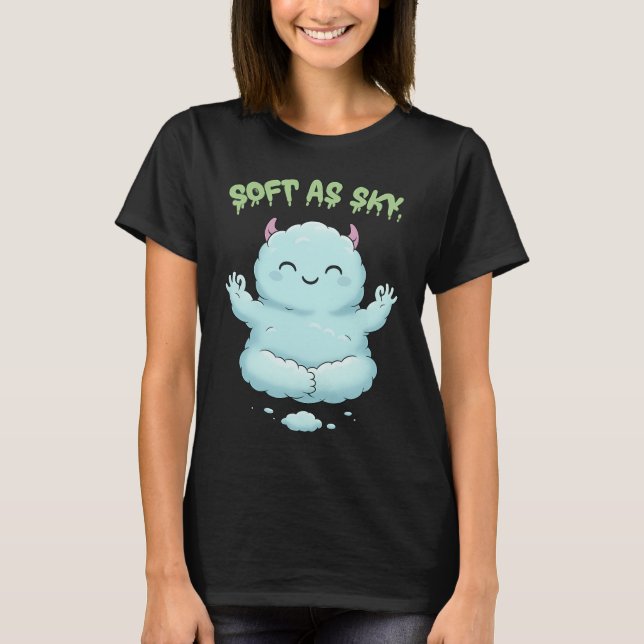 Soft as Sky: Kawaii Cloud Monster Zen Yoga & Medit T-Shirt (Vorderseite)