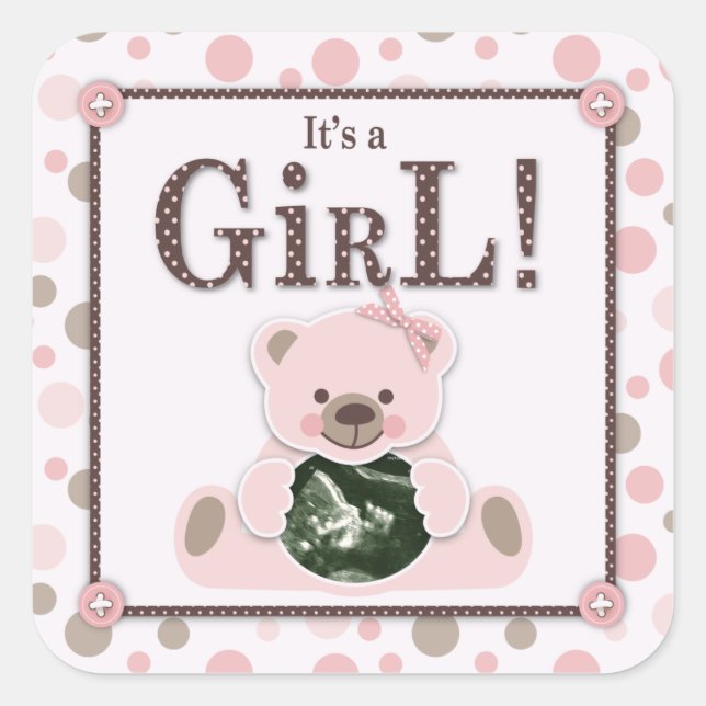 Soft as Teddy Bear Girl Square Sticker (Vorderseite)
