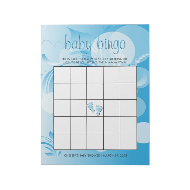 Soft Baby Blue Bokeh Florid | Baby Boy Dusche Notizblock (Rotiert)