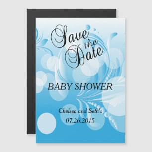 Soft Baby Blue Bokeh Florid Babydusche Magneteinladung