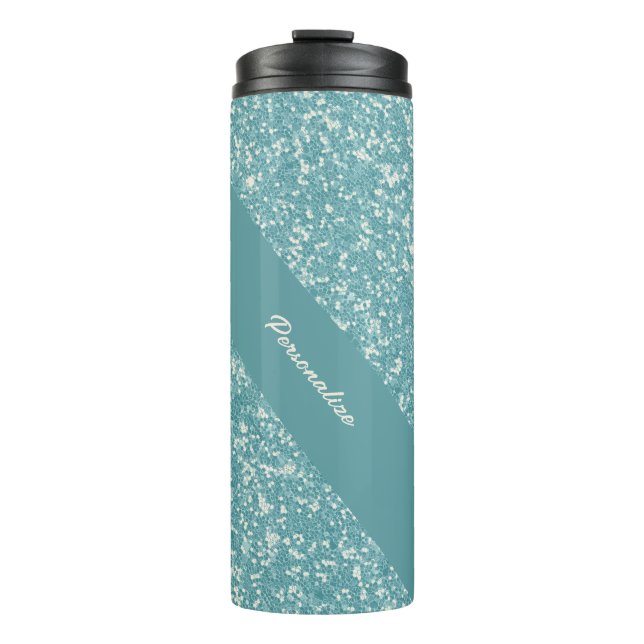 Soft Baby Blue Glitzer Trendy Chic Personalisiert Thermosbecher (Vorderseite)
