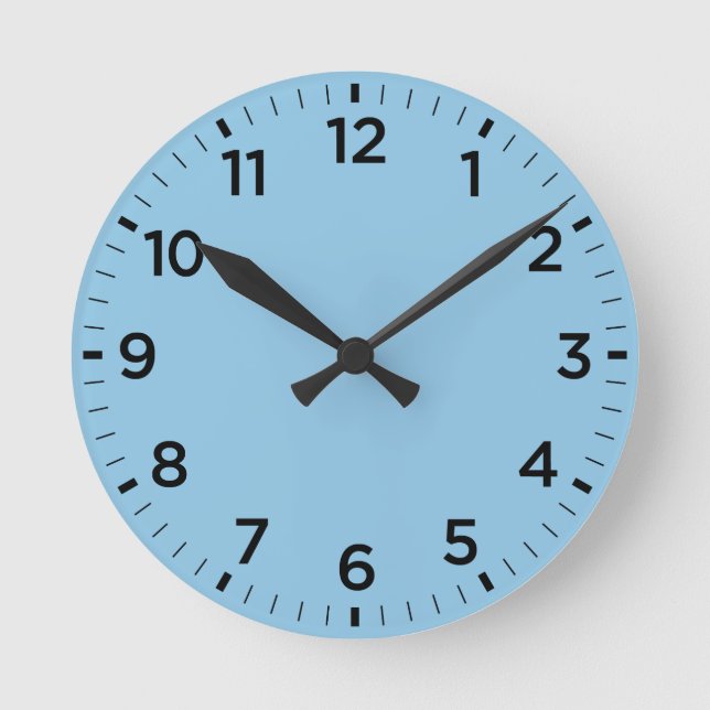 Soft Baby Blue Gloss Minimalistische Wall Clock Runde Wanduhr (Vorderseite)