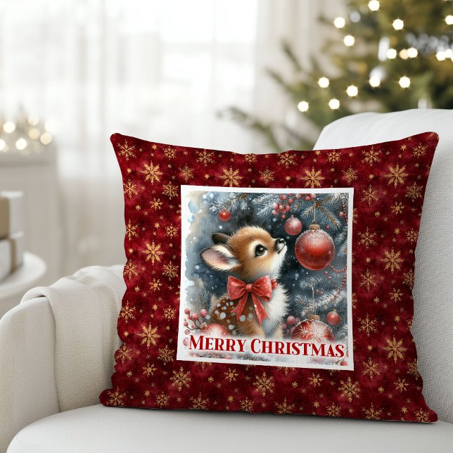 Soft baby fawn winter scene snowy forest kids room kissen (Soft baby fawn winter scene snowy forest kids room decor)