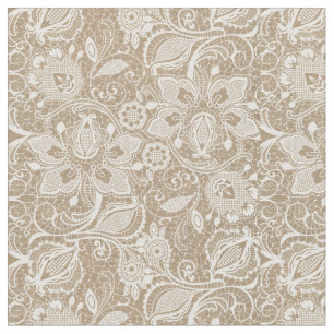Soft Beige Burlap & Lace Fabric Stoff