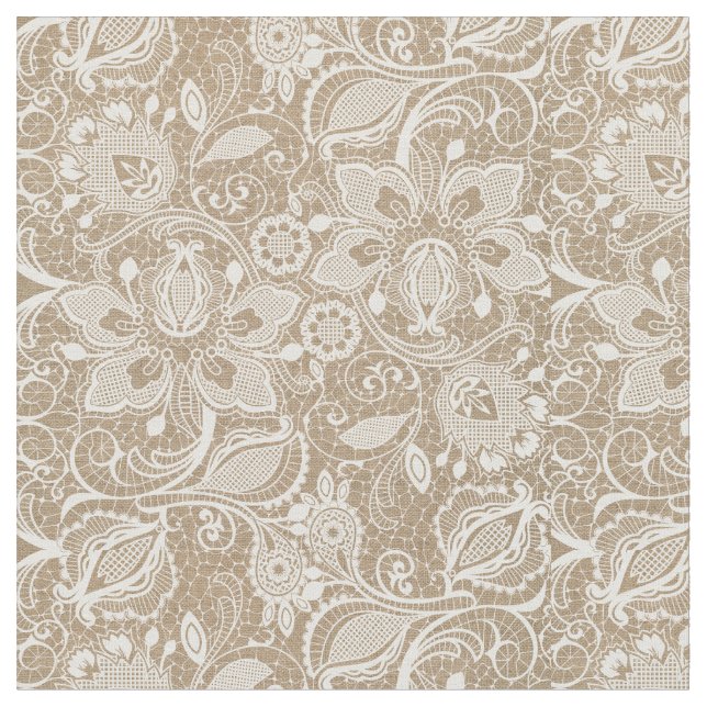 Soft Beige Burlap & Lace Fabric Stoff (Nahaufnahme)