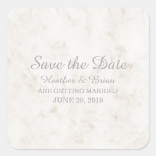 Soft Beige Elegante Marmor Save the Date Quadratischer Aufkleber