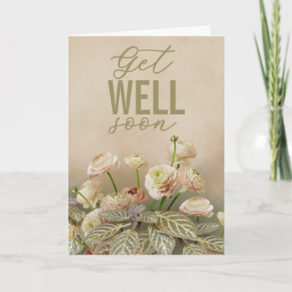 Soft Beige Floral Get Well Soon Personalized Card Karte