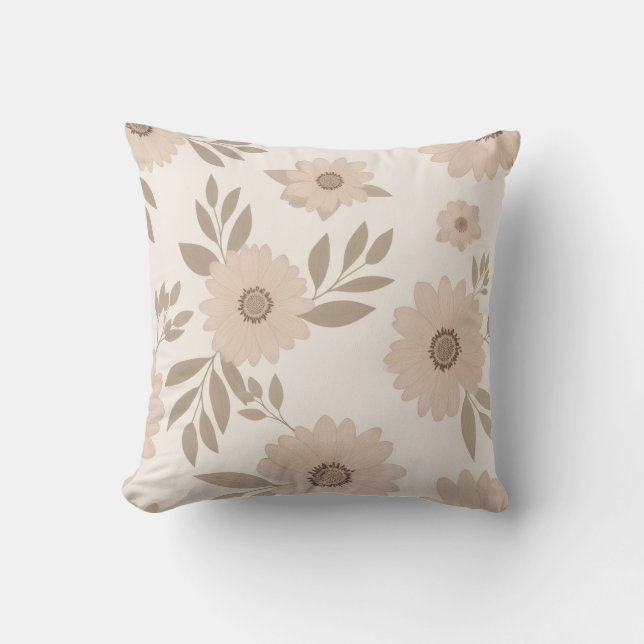 Soft Beige Floral Pattern Throw Pillow Kissen (Vorderseite)