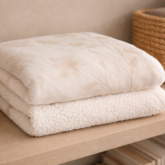 Soft Beige Florals Sherpa Blanket Sherpadecke (Soft beige florals drift across watercolor layers for relaxed neutral living)