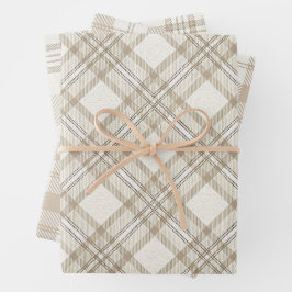 Soft Beige Gingham Christmas Geschenkpapier Set