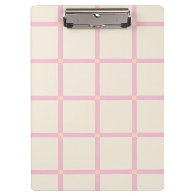 Soft Beige & Pink Grid Pattern Klemmbrett (Vorderseite)